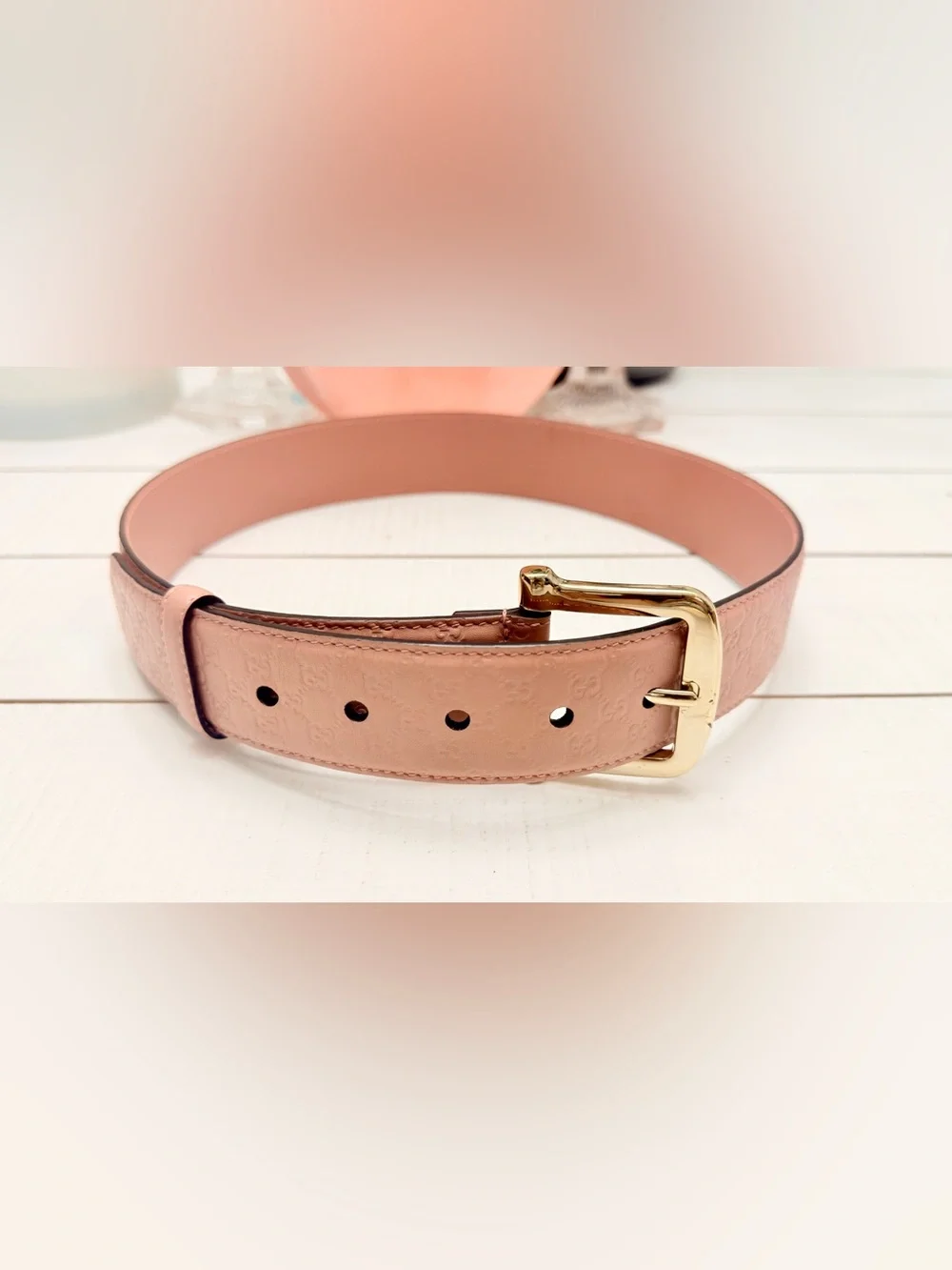 Gucci Pink Leather Guccissima Belt 75/30